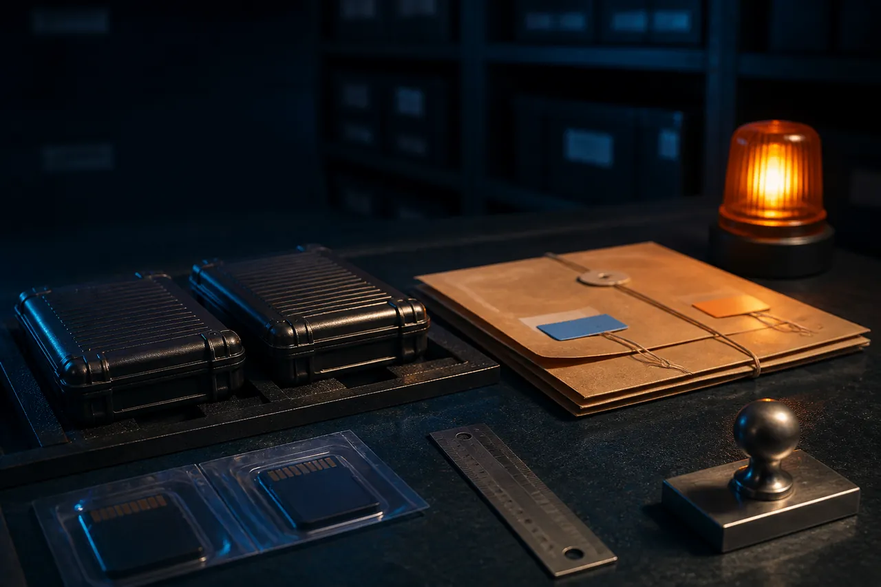 A secure archive of labelled document boxes and files on shelving.